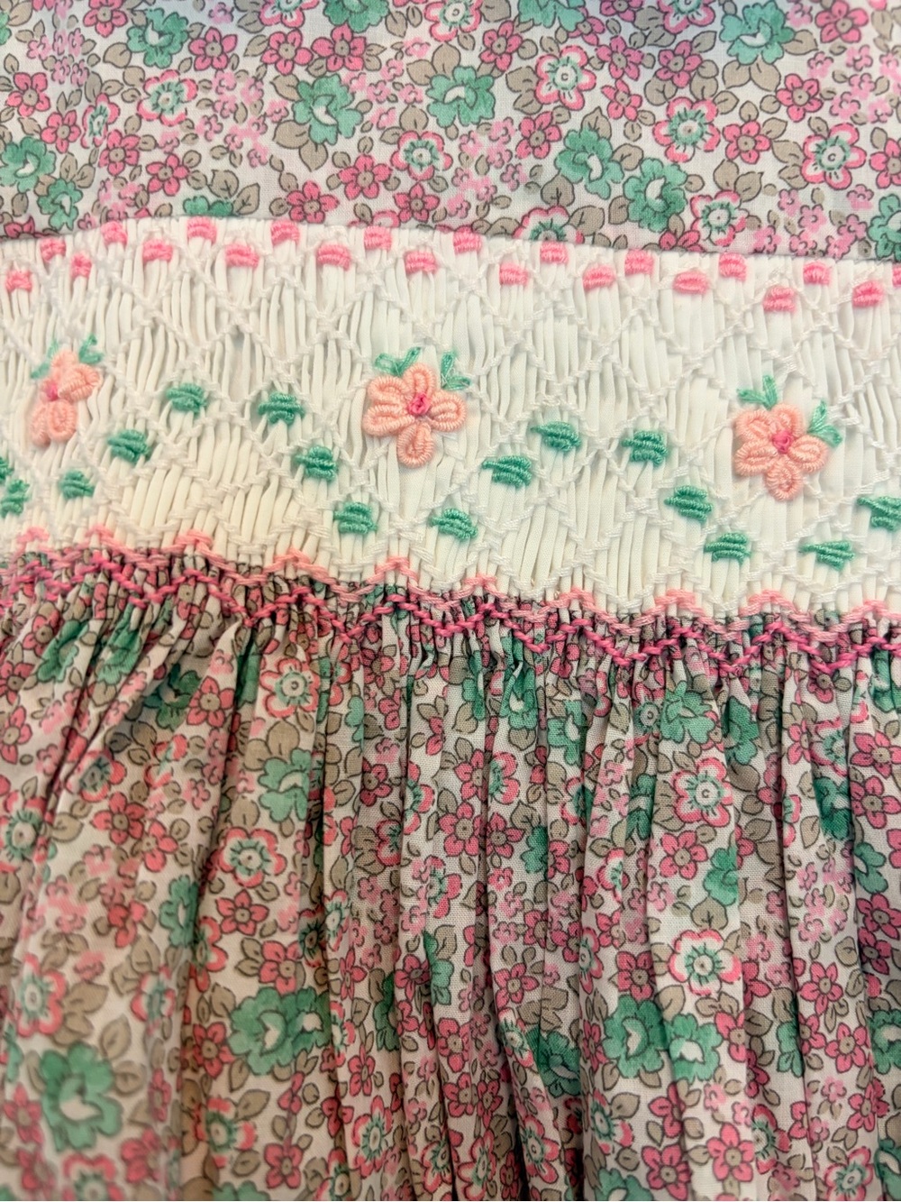 Pink Floral Smocked Kids Dress with Peter Pan Collar - Picture 2 of 4
